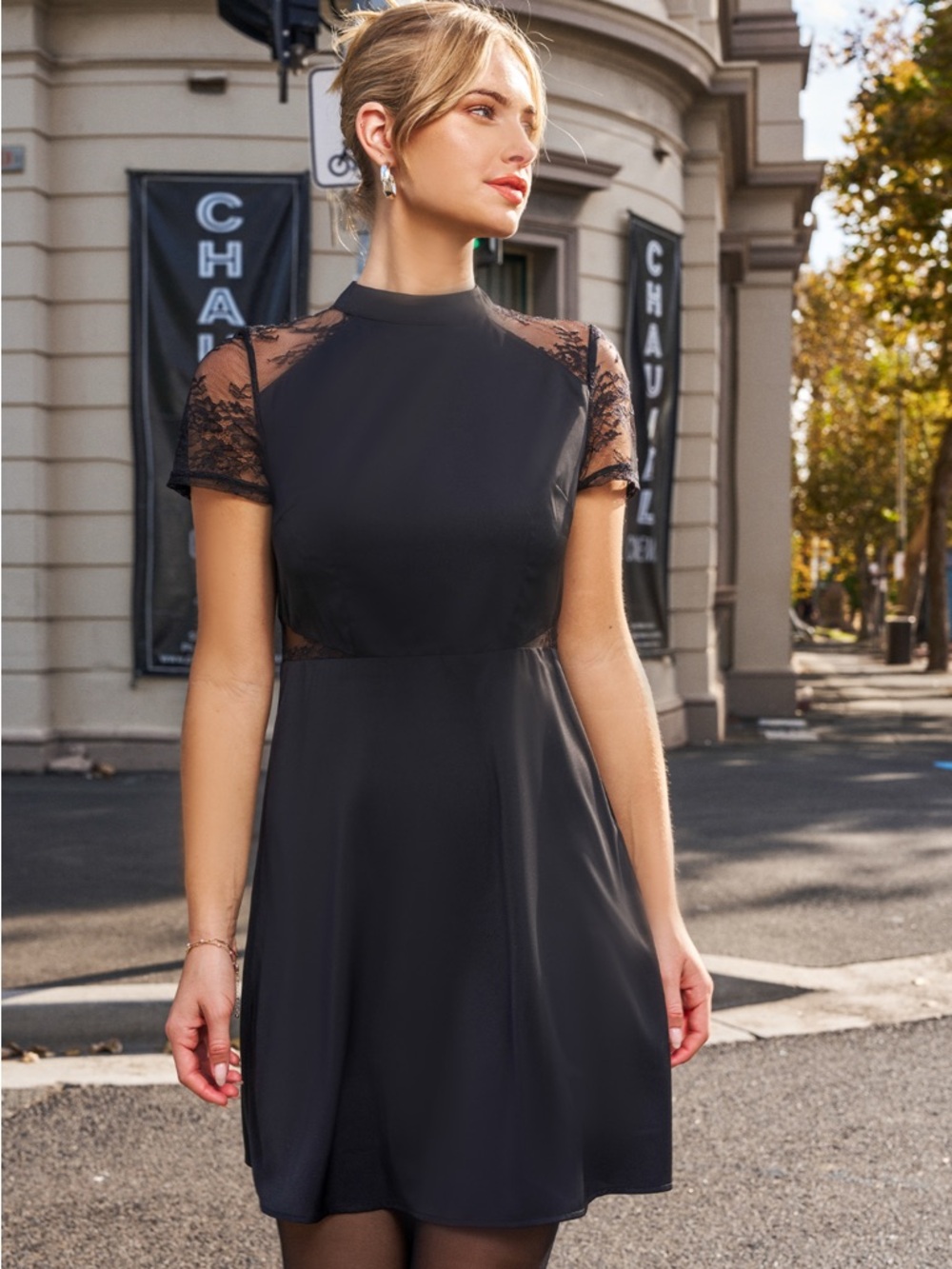 CupsheBlack Lace Short Sleeve Dress size xl NWT